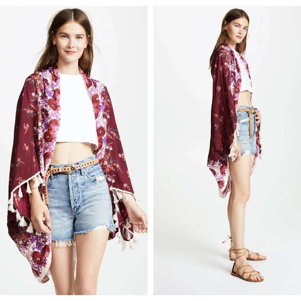 Free People Bali Wrapped in Blooms Kimono Wrap OS - Picture 1 of 8